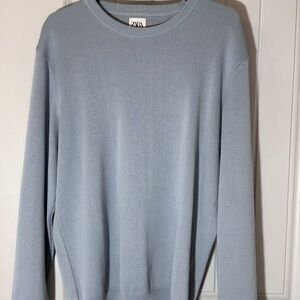 Zara Men's Soft Blue Crewneck Sweater